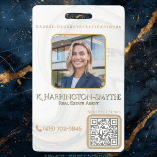 Badge Elegant Sage Gold Realtor Photo ID/QR Code Contact