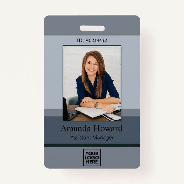 Badge Élégante palette grise Employé Photo ID Société (Devant)