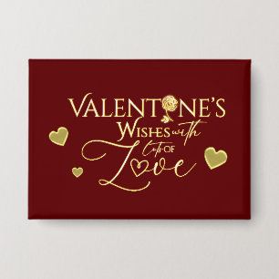 Badge Élégante Saint-Valentin calligraphie rouge et or