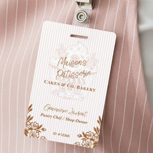 Badge Employé de la boulangerie de cupcakes à rayures ro