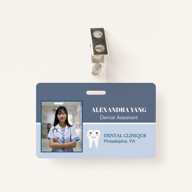 Badge Employé du bureau des dentistes, adjoint dentaire  (Devant avec clip)