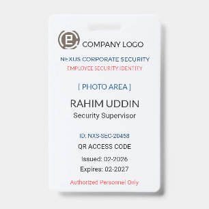 Badge employé ID de sécurité – Carte photo