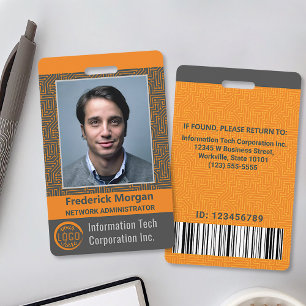 Badge Employé informatique logo code barre photo personn