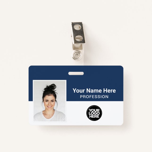 Badge Employé, nom, logo, photo ID (Devant avec clip)
