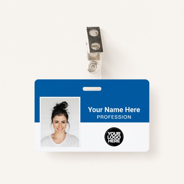 Badge Employé, nom, logo, photo ID (Devant avec clip)