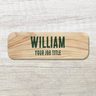 Badge employé personnalisé en bois vert magnétique