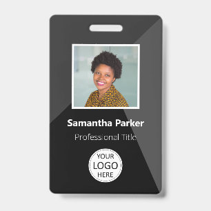 Badge employé personnalisé noir - Photo ID, Logo,