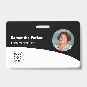 Badge Employé Personnalisé Noir - Photo, Logo, Cod