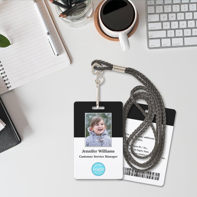 Badge Employé Personnalisé Nom photo Logo Code-barres (Custom Staff Employee Photo Name Logo Barcode ID Badge)