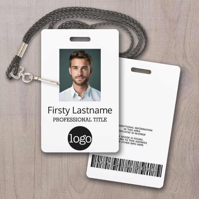 Badge Employé Personnalisé - Photo, Code Barre, Logo, No (Custom Employee ID Badge with a White Background)