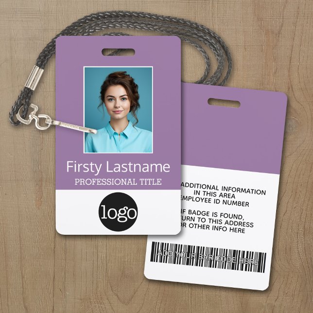 Badge Employé Personnalisé - Photo, Code Barre, Logo, No (Personalize this Employee ID Badge - A large color block is included. All items can be changed.)