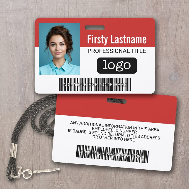 Badge Employé Personnalisé - Photo, Code Barre, Logo, No (Employee ID Badge with Company logo and photo)
