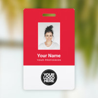 Badge Employé Personnalisé Rouge, Code-Barres, Log