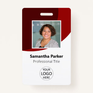 Badge Employé Personnalisé Rouge - Photo, Logo, Code-bar