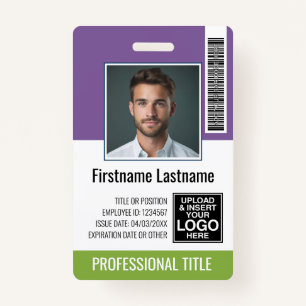 Badge Employé - Photo, Code barre, Nom du logo Purple Gr