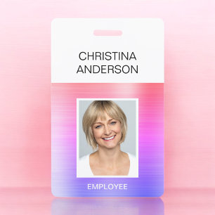 Badge Employé Rose Violet - Nom Photo Entreprise