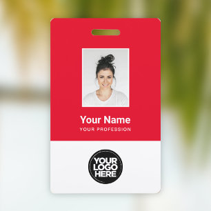 Badge Employé Rouge Personnalisé, Code-Barres, Log