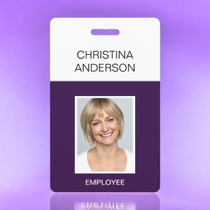 Badge Employé Violet - Nom Photo Entreprise Travail