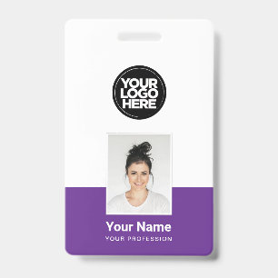 Badge Employé Violet - Photo, Code-Barres, Grand Logo, N