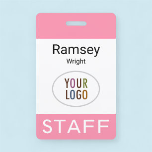 Badge en plastique rose avec mousqueton pour le no