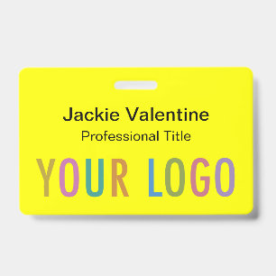 Badge en PVC jaune avec cordon ou enrouleur à pinc