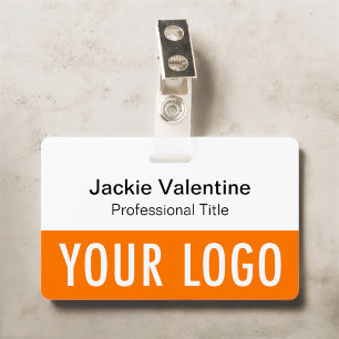 Badge en PVC orange avec cordon ou enrouleur à pin