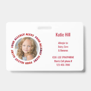 Badge Enfants Alerte Médicale Personnalisée Allergie Ali