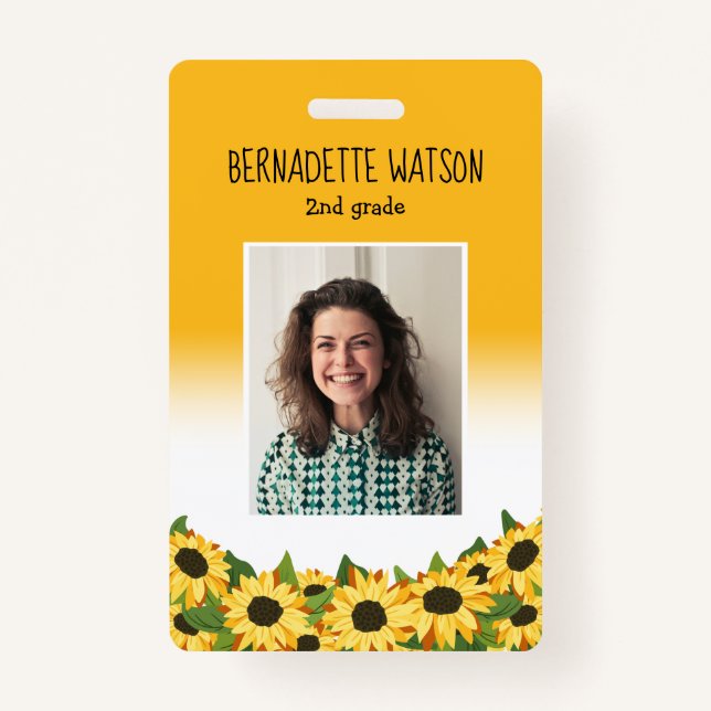 Badge Enseignant de l'école de tournesol jaune (Devant)