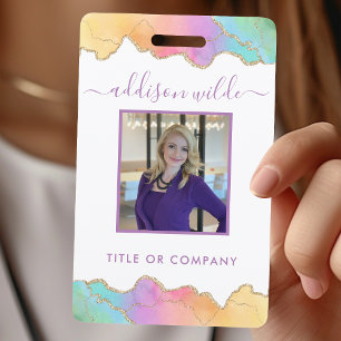 Badge Entreprise Arc-en-ciel et Or Aquarelle Agate