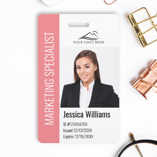 Badge Entreprise moderne Employé Logo Nom Pink ID