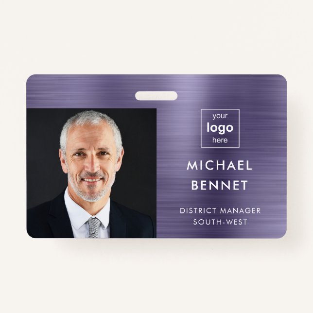 Badge Entreprise moderne Metallic Purple ID photo (Devant)