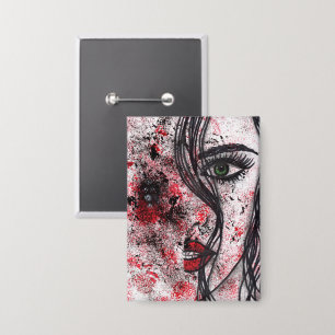 Badge Épinglette de portrait abstrait de fille grunge go