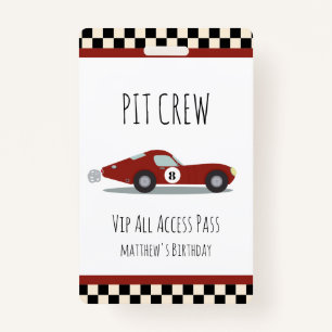 Badge Équipage Pit Course Voiture Anniversaire Fête Pit 