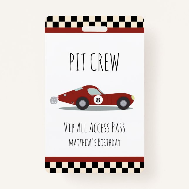 Badge Équipage Pit Course Voiture Anniversaire Fête Pit  (Devant)