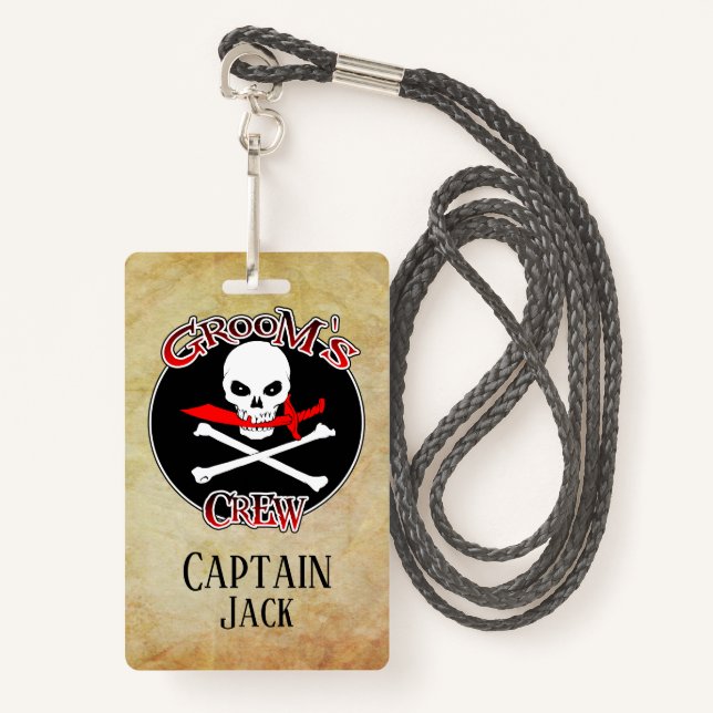 Badge Équipe de Groom personnalisée (Devant avec lanière)