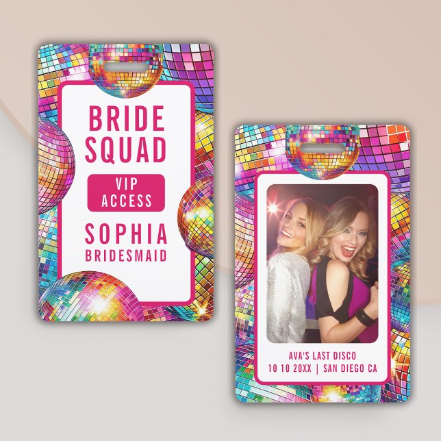 Badge Équipe de la mariée VIP Boule à facettes Photo Ent (Créateur téléchargé)