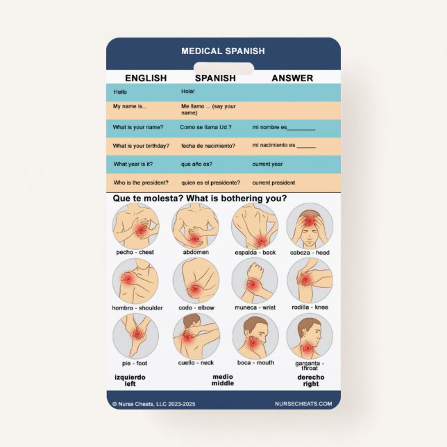 Badge Espagnol Médicale - Évaluation de base (Devant)