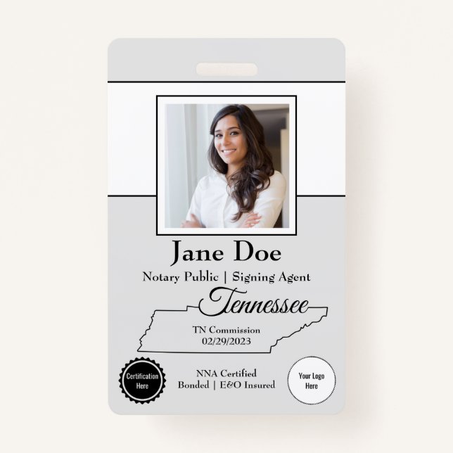 Badge État du Tennessee Insigne public notaire avec code (Devant)