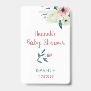 Badge Étiquette baby shower rose Floral Hostals or Guest