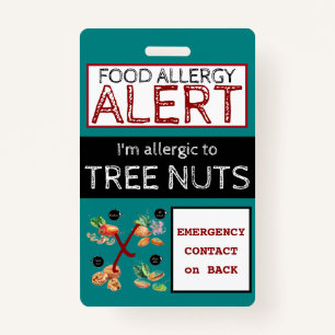 Badge Étiquette turquoise Tree Nut Food Allergy Alert