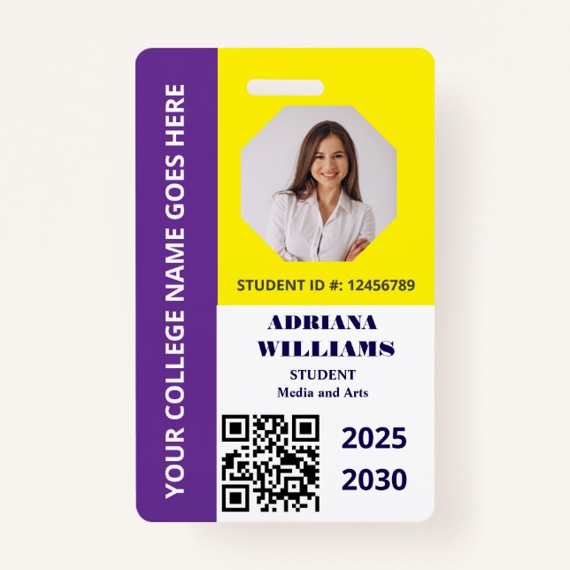Badge Étudiant de l'université personnalisée Purple (Devant)