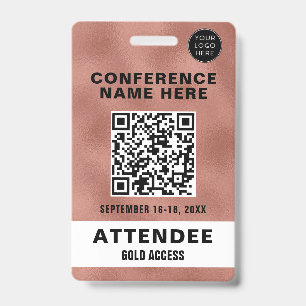 Badge Événement de conférence de code QR or rose métalli
