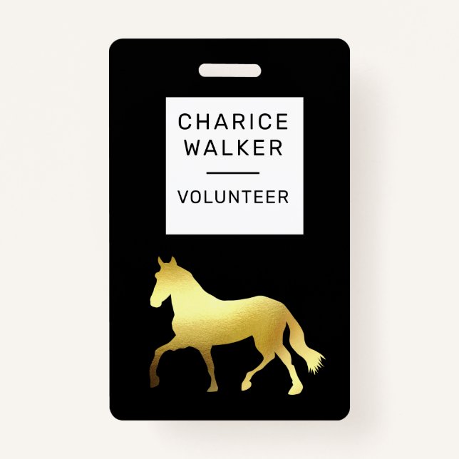 Badge événement équestre cheval feuille d'or nom monogra (Devant)