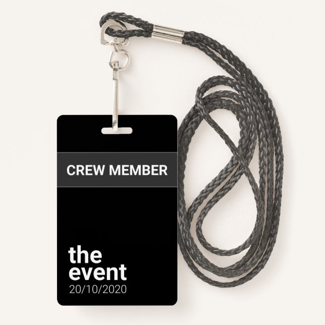 Badge Événement minimaliste noir et blanc (Devant avec lanière)