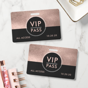 Badge Événement VIP Accès Illimité Paillettes Rose Gold 