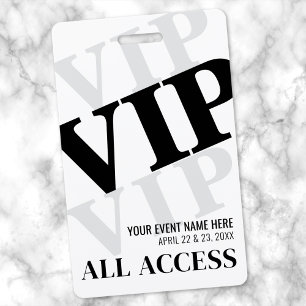 Badge Événement VIP Moderne Noir Blanc