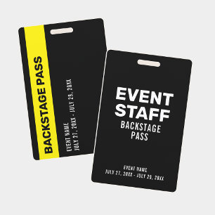 Badge Event Backstage Pass Personnel de l'événement Blac