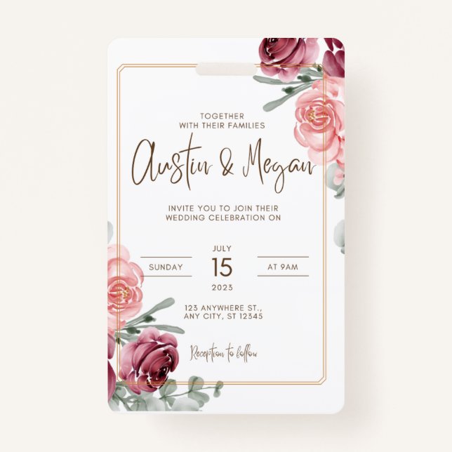 Badge faire-part de mariage arrière - plan blanc (Devant)