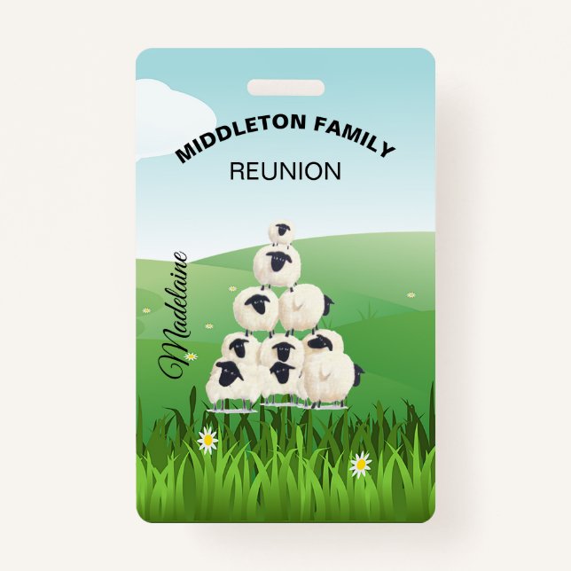 Badge Famille Réunion Collecte Amusants Mouton Noir Blan (Devant)