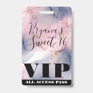 Badge Fantaisie VIP Rose Pervenche Éthérée Dorée Encre